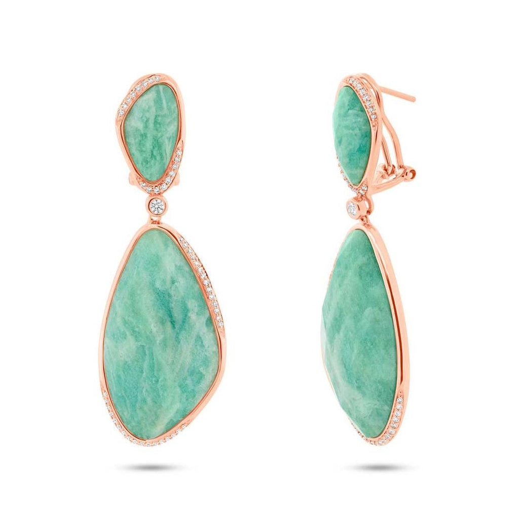 0.39 Ctw Diamond And 57.07 Ctw Amazonite 14k Rose Gold Earring