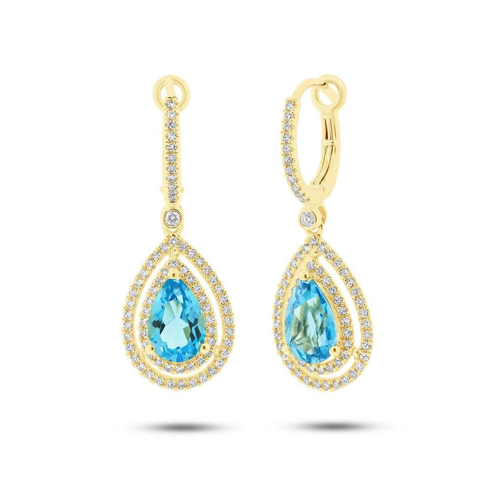 0.76 Ctw Diamond And 3.23 Ctw Blue Topaz 14k Yellow Gold Earring