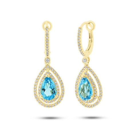 0.76 Ctw Diamond And 3.23 Ctw Blue Topaz 14k Yellow Gold Earring