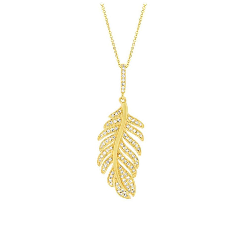 0.35 Ctw 14k Yellow Gold Diamond Feather Pendant Necklace With 18 Inch Chain