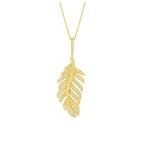 0.35 Ctw 14k Yellow Gold Diamond Feather Pendant Necklace With 18 Inch Chain