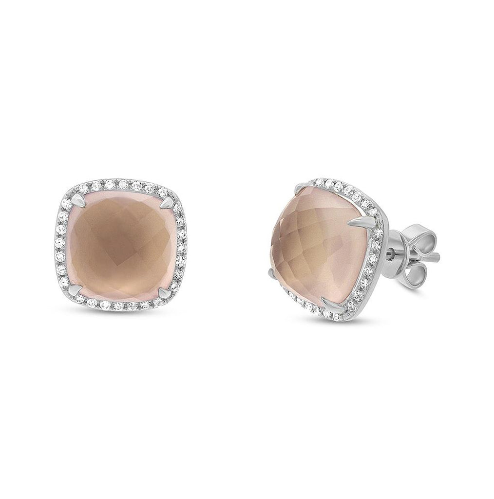 0.17 Ctw Diamond And 6.48 Ctw Rose Quartz 14k White Gold Stud Earring