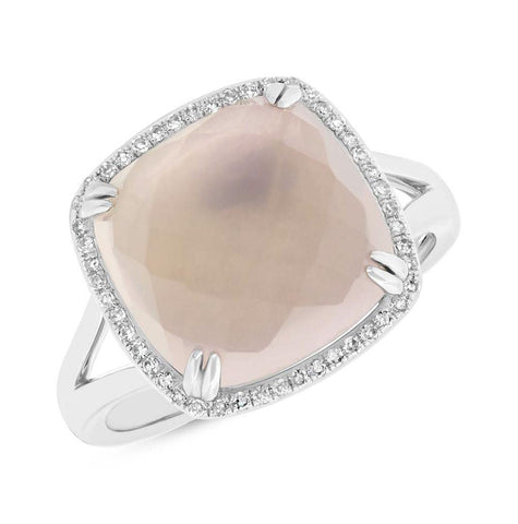 0.11 Ctw Diamond And 7.37 Ctw Rose Quartz 14k White Gold Ring