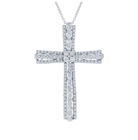 1.23 Ctw 18k White Gold Diamond Cross Pendant Necklace With 18 Inch Chain