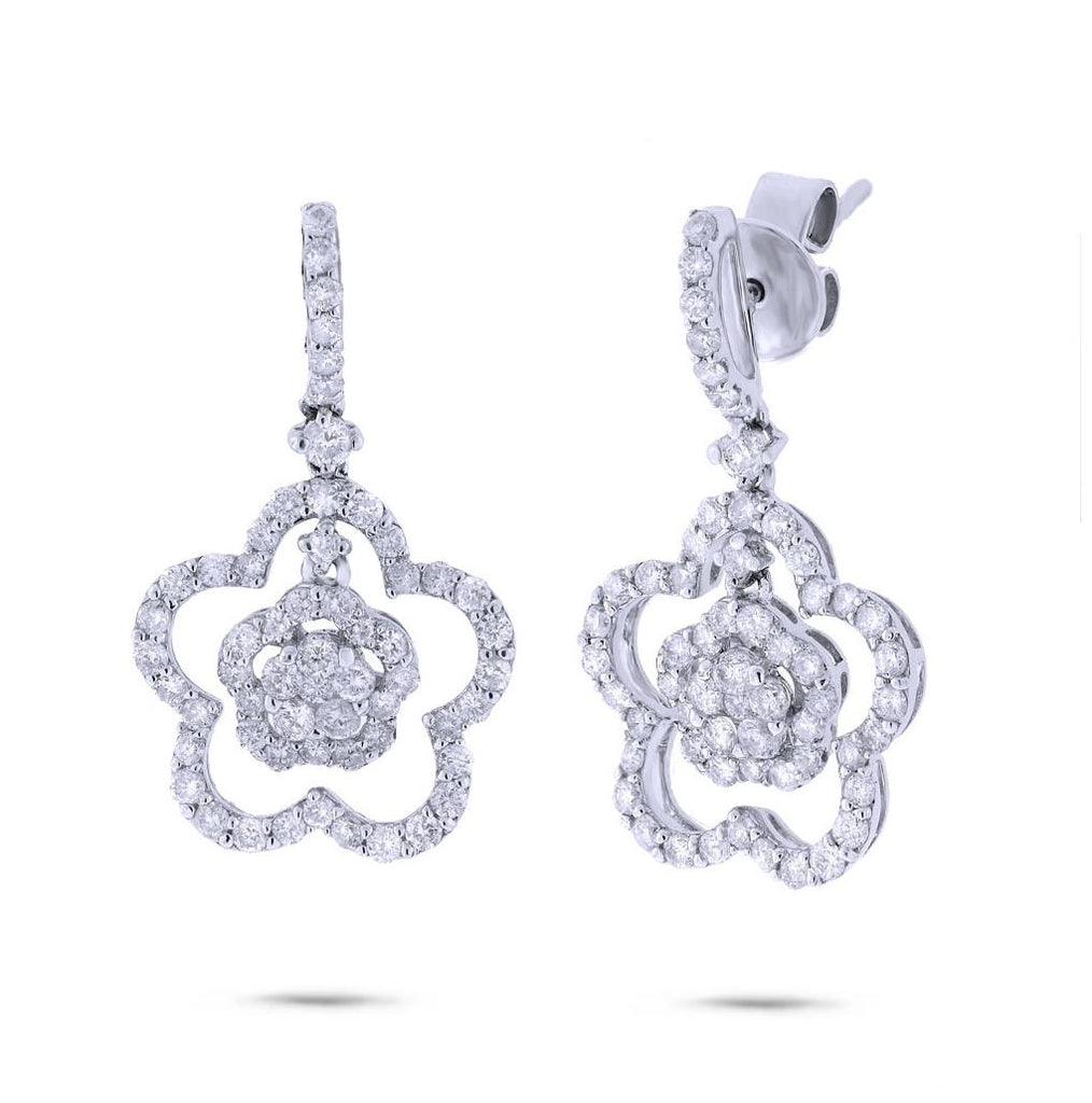 1.40 Ctw 18k White Gold Diamond Flower Earring