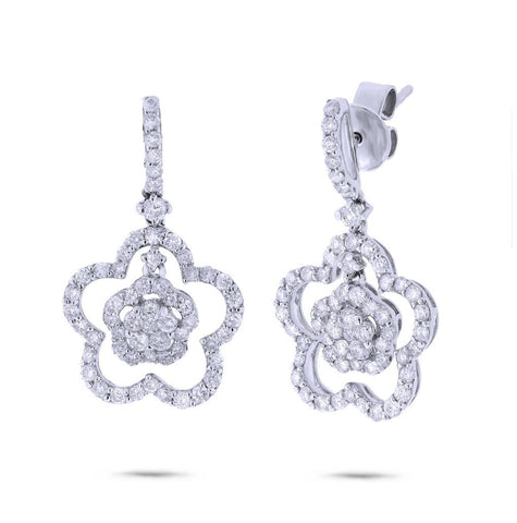 1.40 Ctw 18k White Gold Diamond Flower Earring