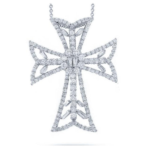 2.34 Ctw 18k White Gold Diamond Cross Pendant Necklace With 18 Inch Chain