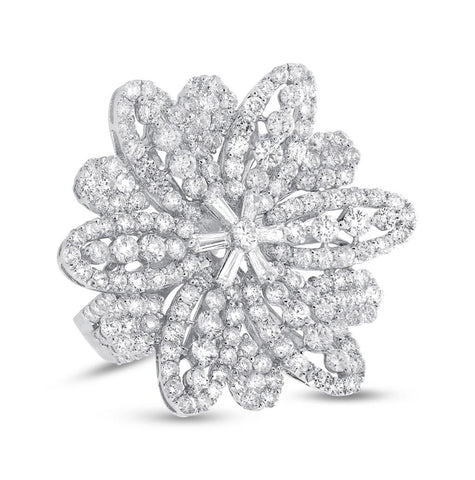 4.86 Ctw 18k White Gold Diamond Flower Ring