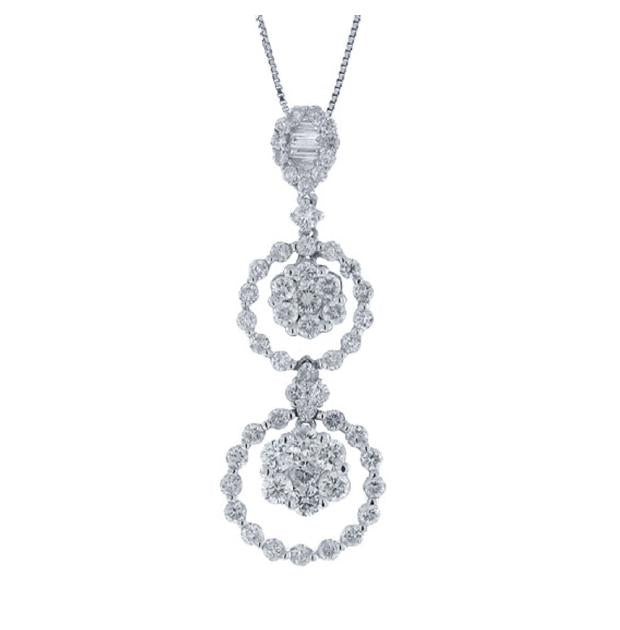 1.64 Ctw 18k White Gold Diamond Pendant Necklace With 18 Inch Chain