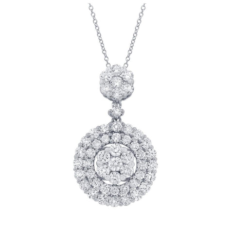 1.97 Ctw 18k White Gold Diamond Pendant Necklace With 18 Inch Chain