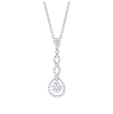 0.74 Ctw 18k White Gold Diamond Pendant Necklace With 18 Inch Chain