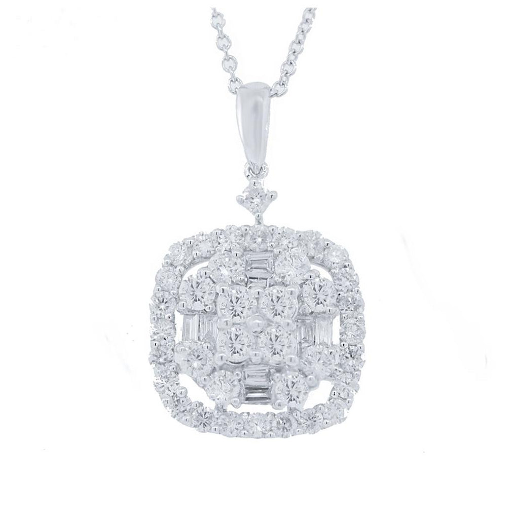 1.33 Ctw 18k White Gold Diamond Pendant Necklace With 18 Inch Chain