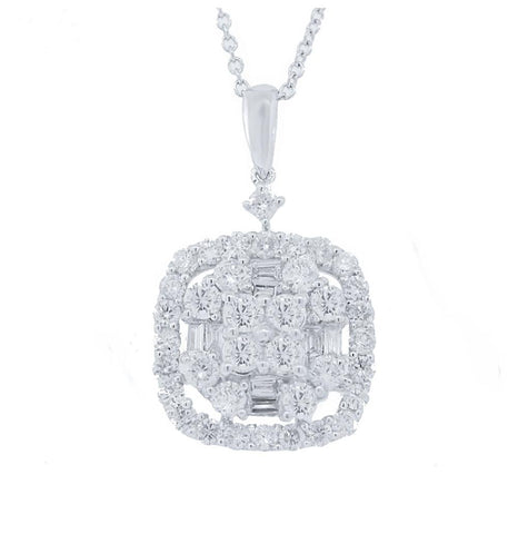 1.33 Ctw 18k White Gold Diamond Pendant Necklace With 18 Inch Chain