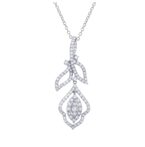 1.92 Ctw 18k White Gold Diamond Pendant Necklace With 18 Inch Chain