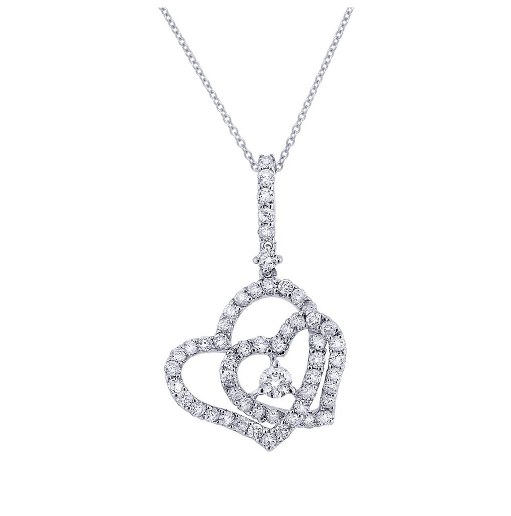 1.14 Ctw 18k White Gold Diamond Heart Pendant Necklace With 18 Inch Chain