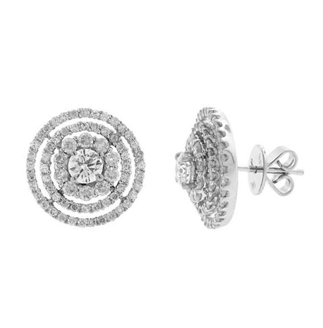 0.65 Ctw Round Brilliant Center And 1.45 Ctw Side 18k White Gold Diamond Earring