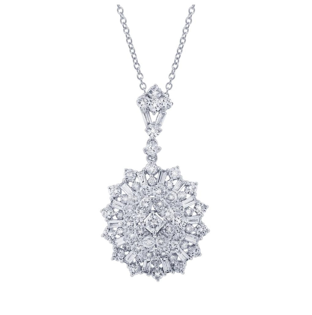 2.36 Ctw 18k White Gold Diamond Pendant Necklace With 18 Inch Chain