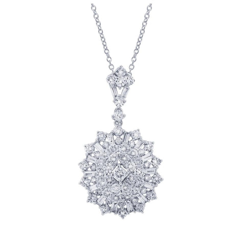 2.36 Ctw 18k White Gold Diamond Pendant Necklace With 18 Inch Chain