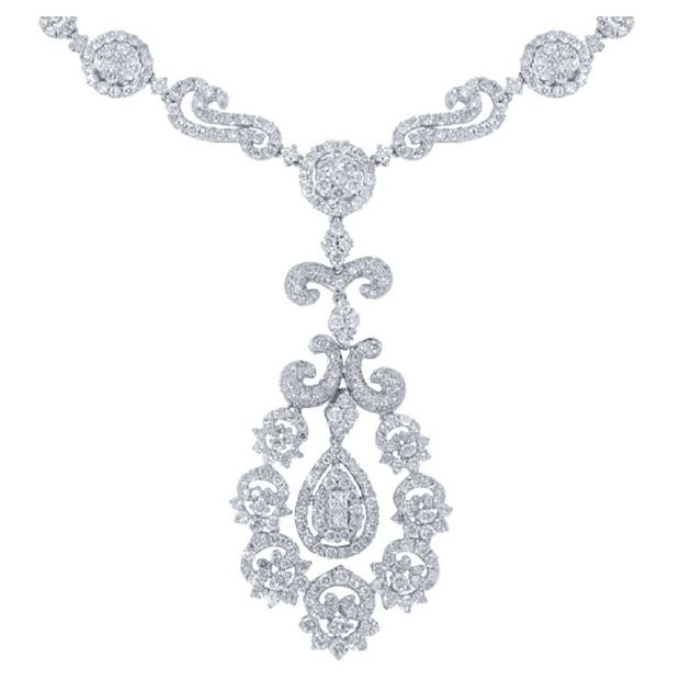 14.29 Ctw 18k White Gold Diamond Necklace