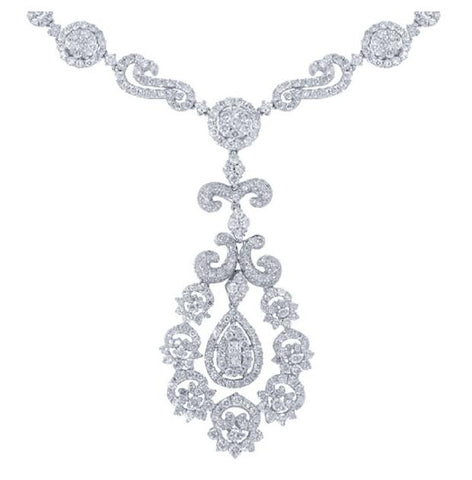 14.29 Ctw 18k White Gold Diamond Necklace