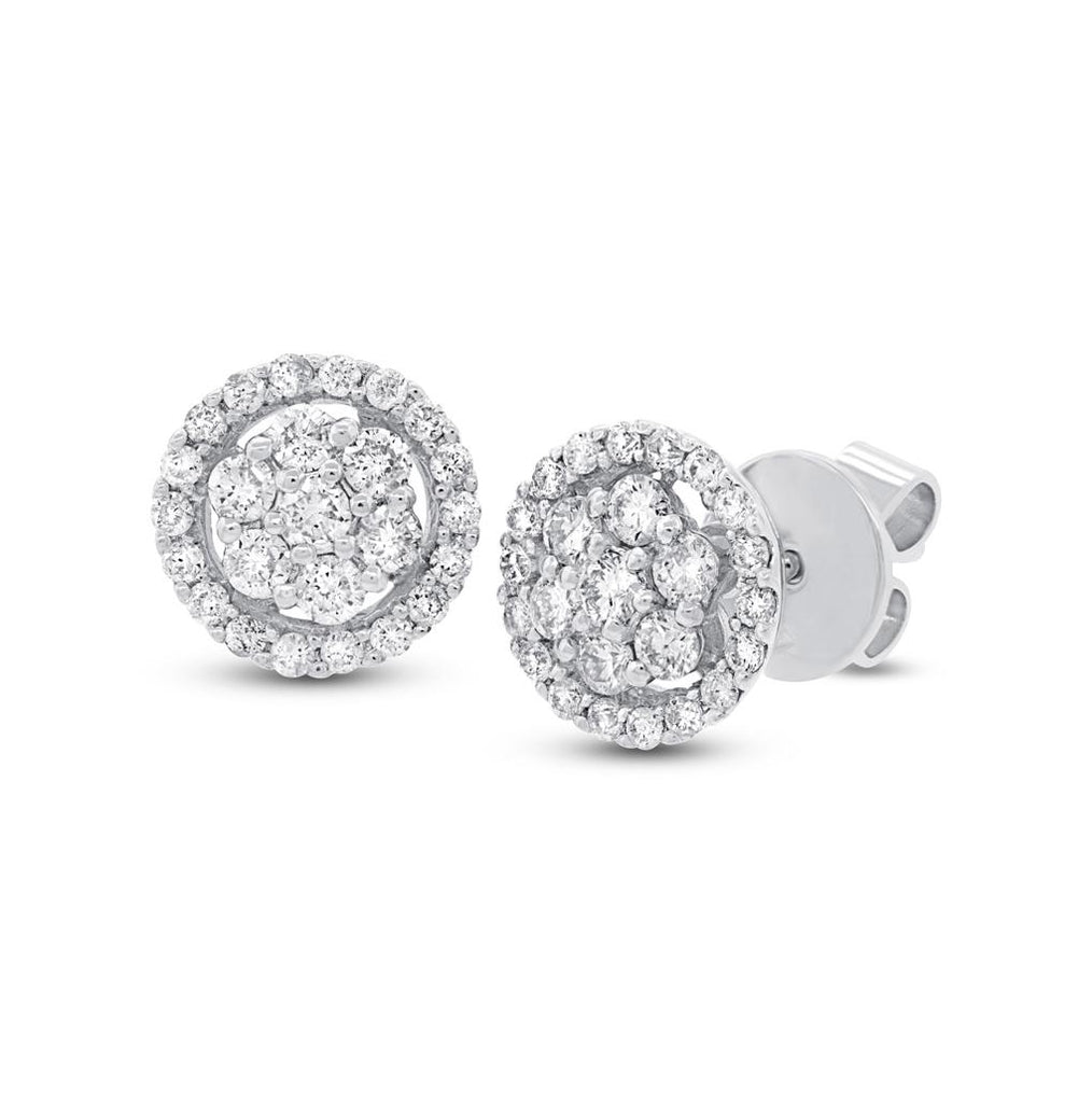 0.85 Ctw 18k White Gold Diamond Cluster Stud Earring