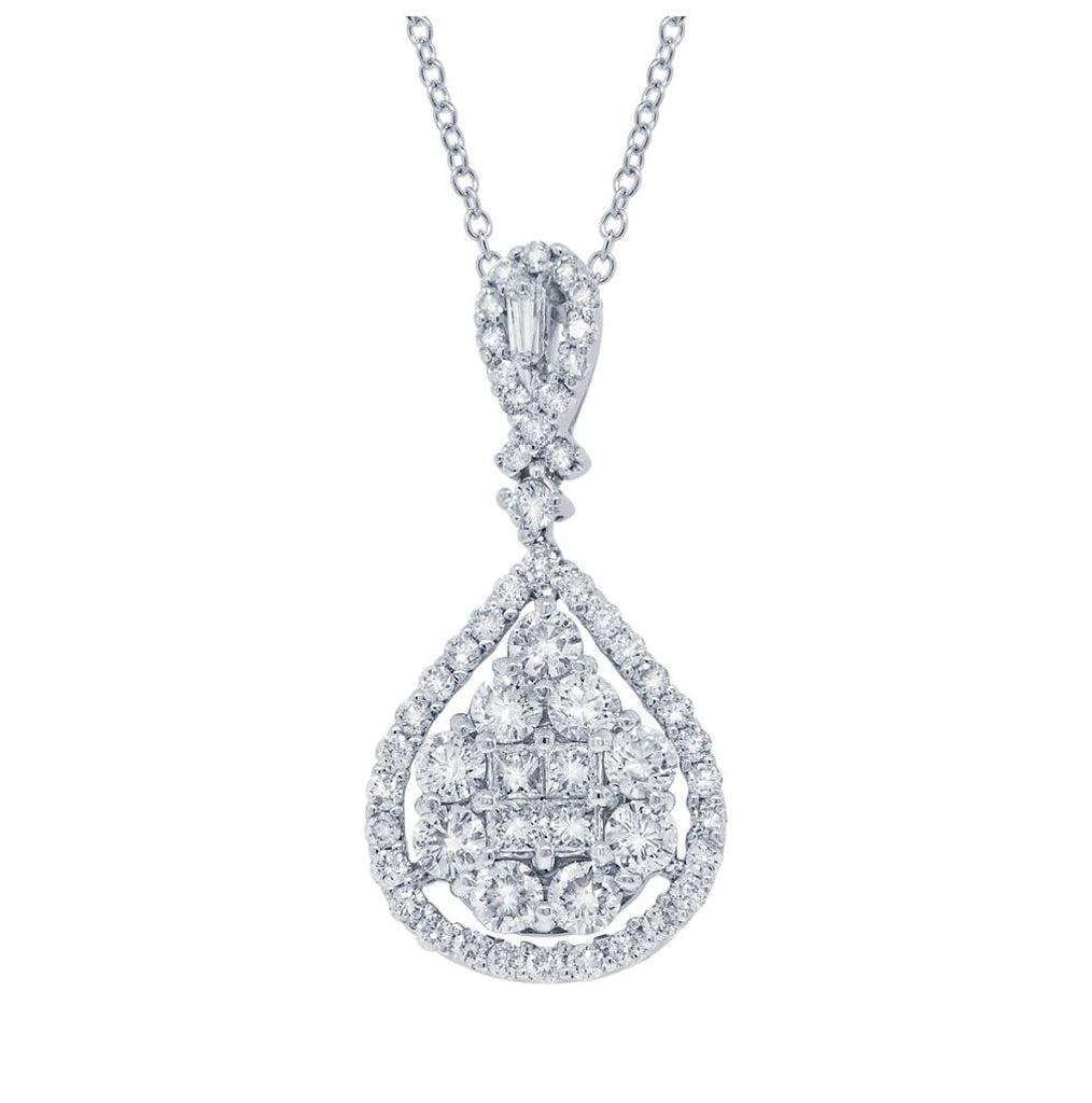 1.77 Ctw 18k White Gold Diamond Pendant Necklace With 18 Inch Chain