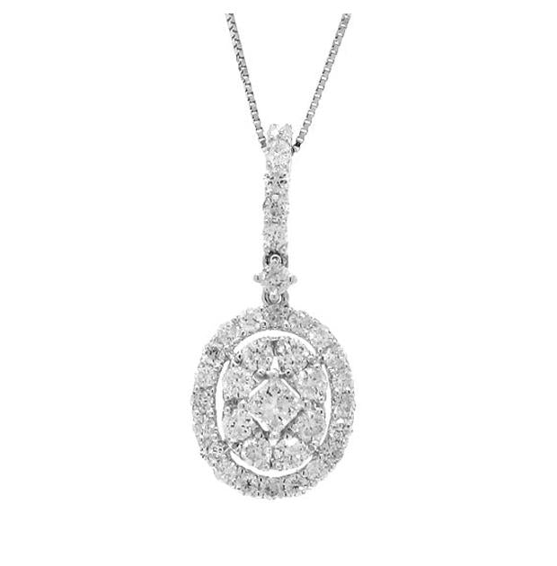 0.87 Ctw 18k White Gold Diamond Pendant Necklace With 18 Inch Chain