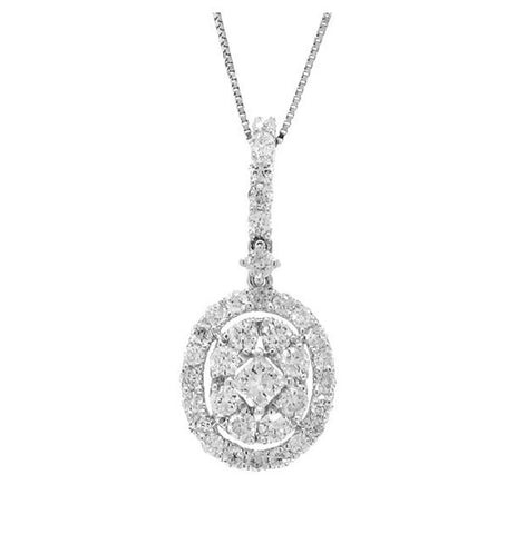 0.87 Ctw 18k White Gold Diamond Pendant Necklace With 18 Inch Chain