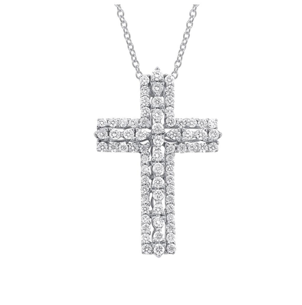 1.43 Ctw 18k White Gold Diamond Cross Pendant Necklace With 18 Inch Chain