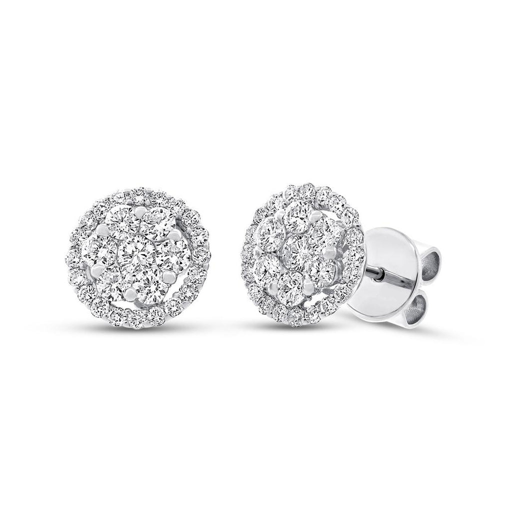 1.17 Ctw 18k White Gold Diamond Cluster Stud Earring