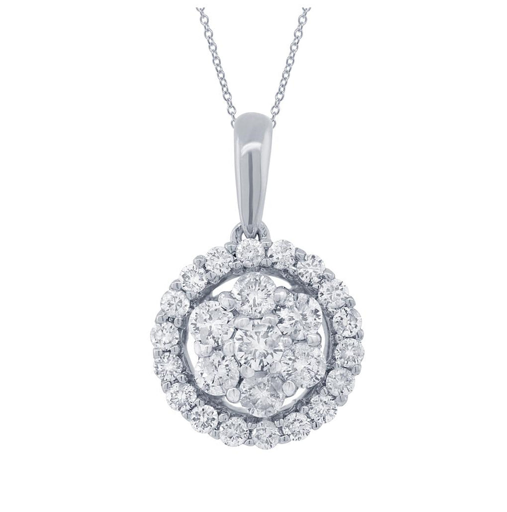 0.43 Ctw 18k White Gold Diamond Cluster Pendant Necklace With 18 Inch Chain