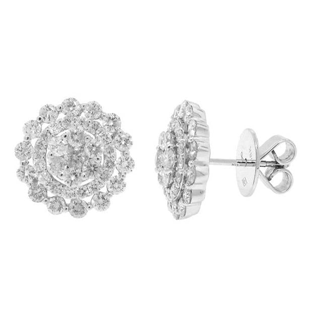 2.35 Ctw 18k White Gold Diamond Cluster Stud Earring