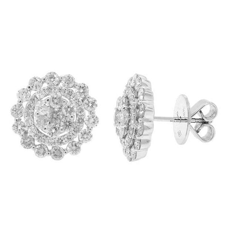 2.35 Ctw 18k White Gold Diamond Cluster Stud Earring