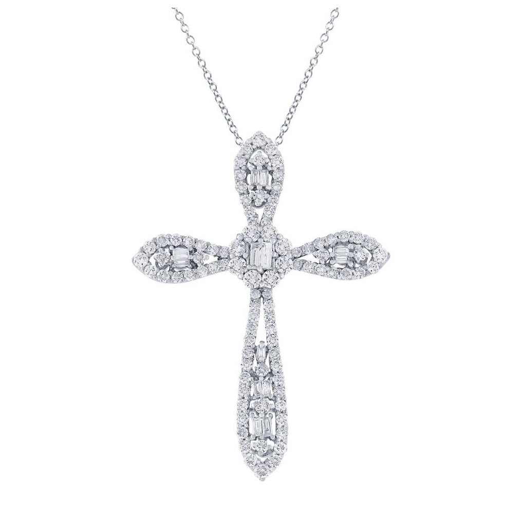 1.34 Ctw 18k White Gold Diamond Cross Pendant Necklace With 18 Inch Chain