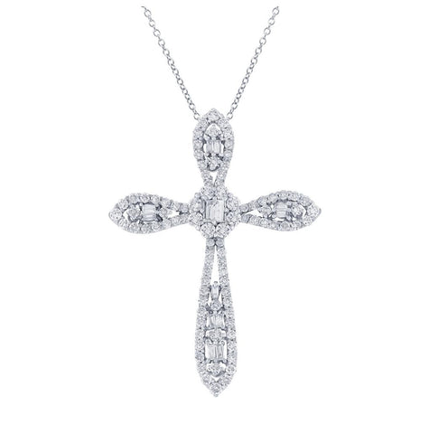 1.34 Ctw 18k White Gold Diamond Cross Pendant Necklace With 18 Inch Chain