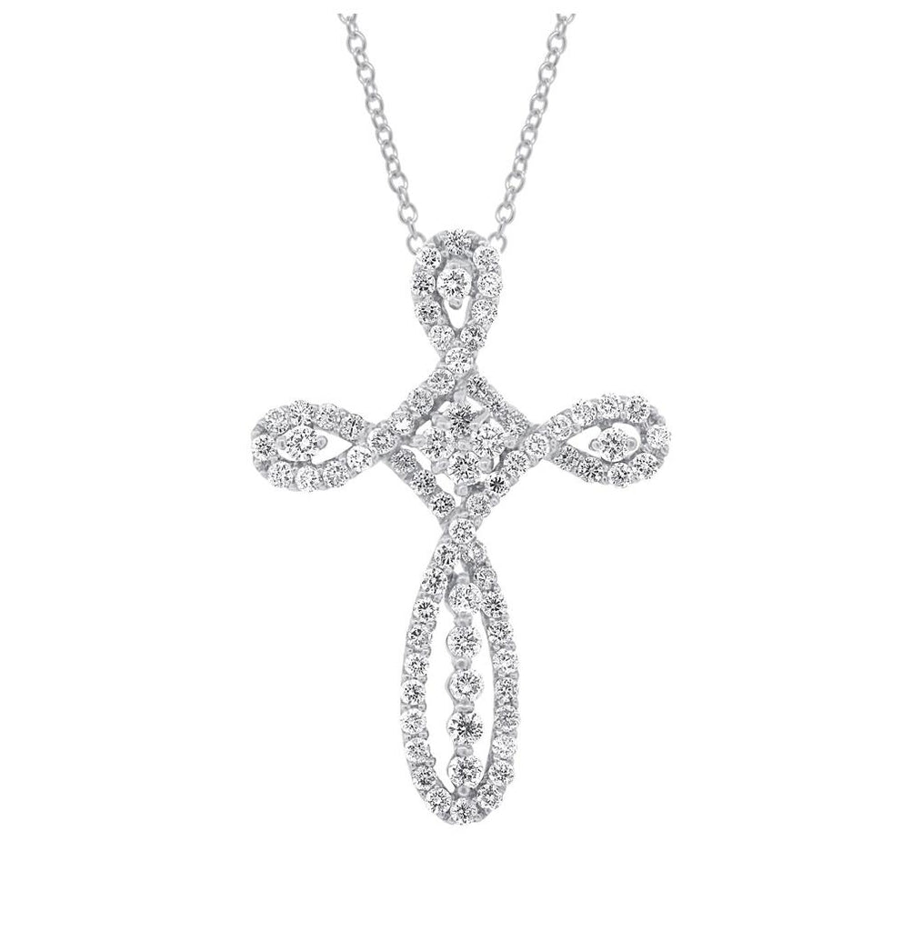 0.99 Ctw 18k White Gold Diamond Cross Pendant Necklace With 18 Inch Chain