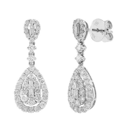 1.41 Ctw 18k White Gold Diamond Earring