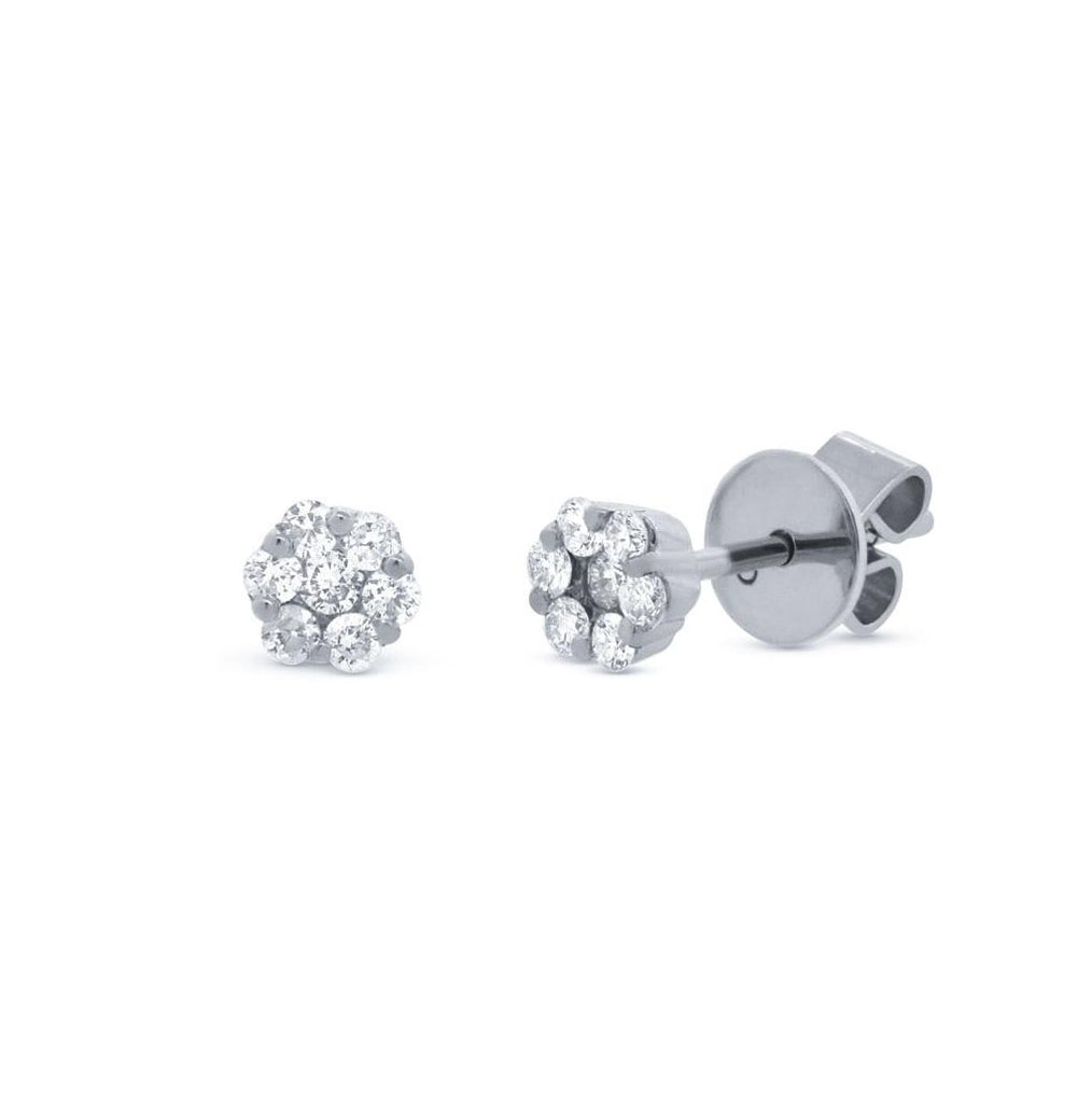 0.24 Ctw 18k White Gold Diamond Cluster Stud Earring