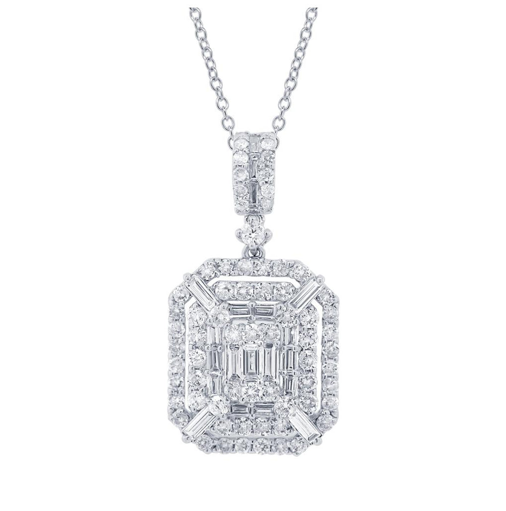 1.42 Ctw 18k White Gold Diamond Pendant Necklace With 18 Inch Chain