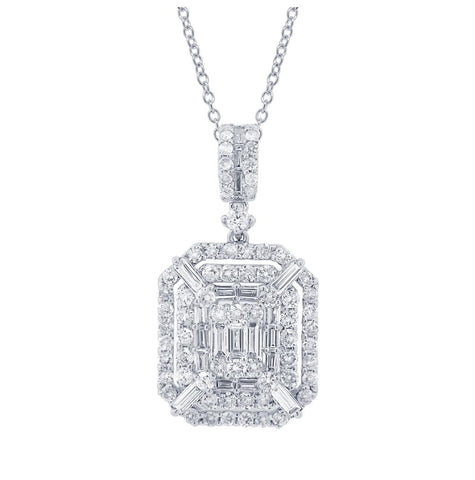 1.42 Ctw 18k White Gold Diamond Pendant Necklace With 18 Inch Chain