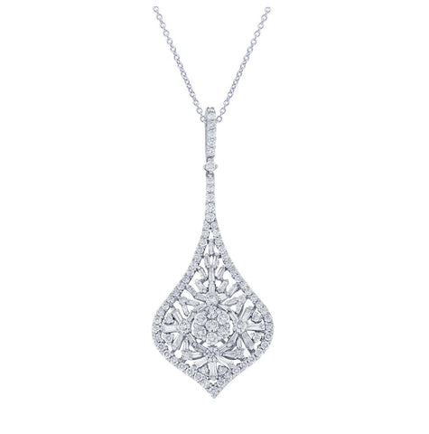 3.40 Ctw 18k White Gold Diamond Pendant Necklace With 18 Inch Chain