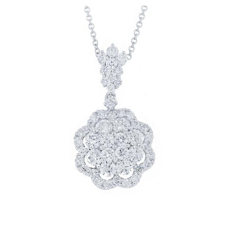 1.54 Ctw 18k White Gold Diamond Pendant Necklace With 18 Inch Chain