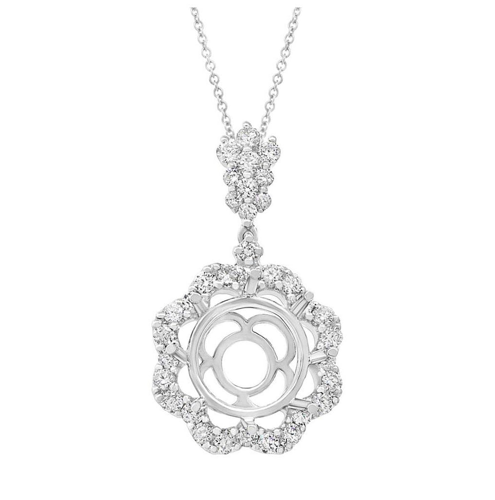 0.72 Ctw 18k White Gold Diamond Semi-mount Pendant Necklace With 18 Inch Chain