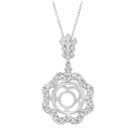 0.72 Ctw 18k White Gold Diamond Semi-mount Pendant Necklace With 18 Inch Chain