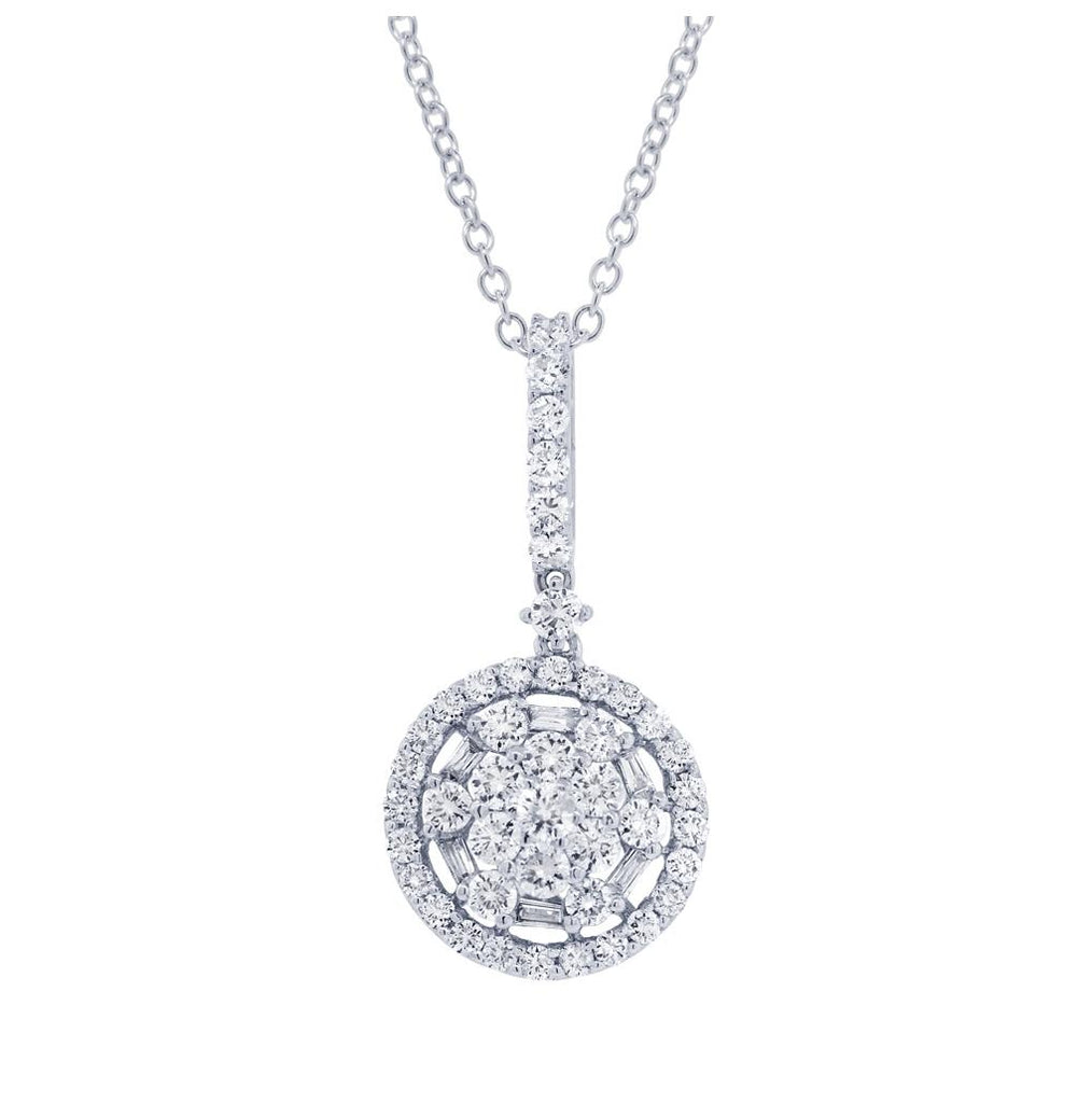 1.03 Ctw 18k White Gold Diamond Pendant Necklace With 18 Inch Chain