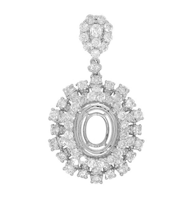 2.06 Ctw 18k White Gold Diamond Semi-mount Pendant Necklace With 18 Inch Chain