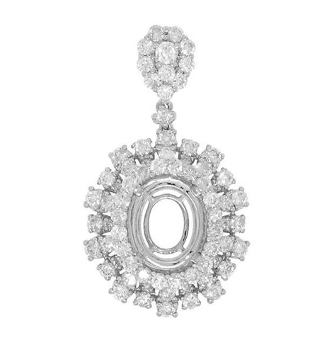 2.06 Ctw 18k White Gold Diamond Semi-mount Pendant Necklace With 18 Inch Chain