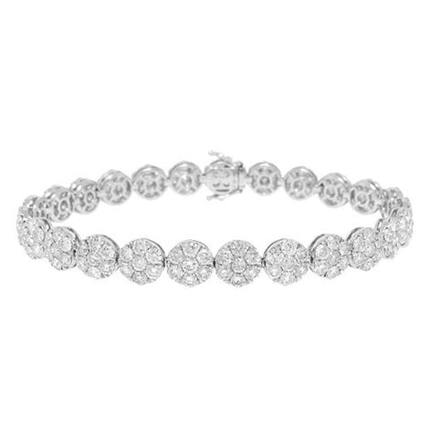 9.92 Ctw 18k White Gold Diamond Cluster Womens Bracelet