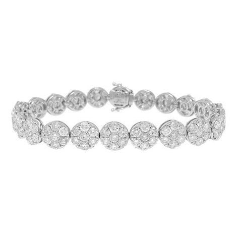 11.80 Ctw 18k White Gold Diamond Cluster Womens Bracelet