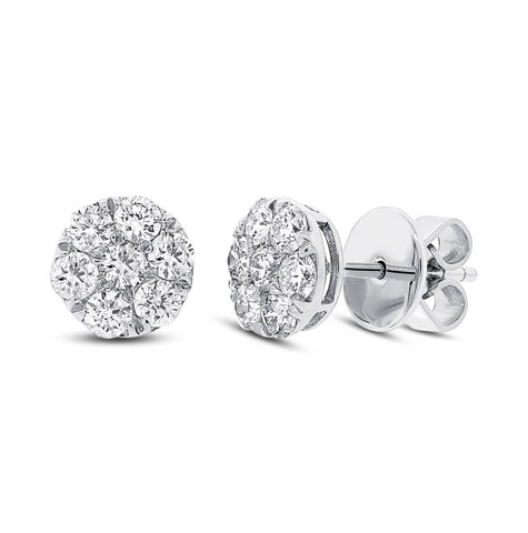 0.86 Ctw 14k White Gold Diamond Cluster Stud Earring